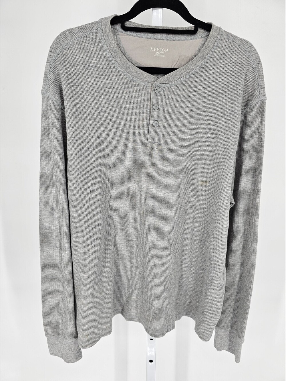 Merona Mens Sz XXL Long Sleeve Waffle Knit Henley T Shirt Light Gray